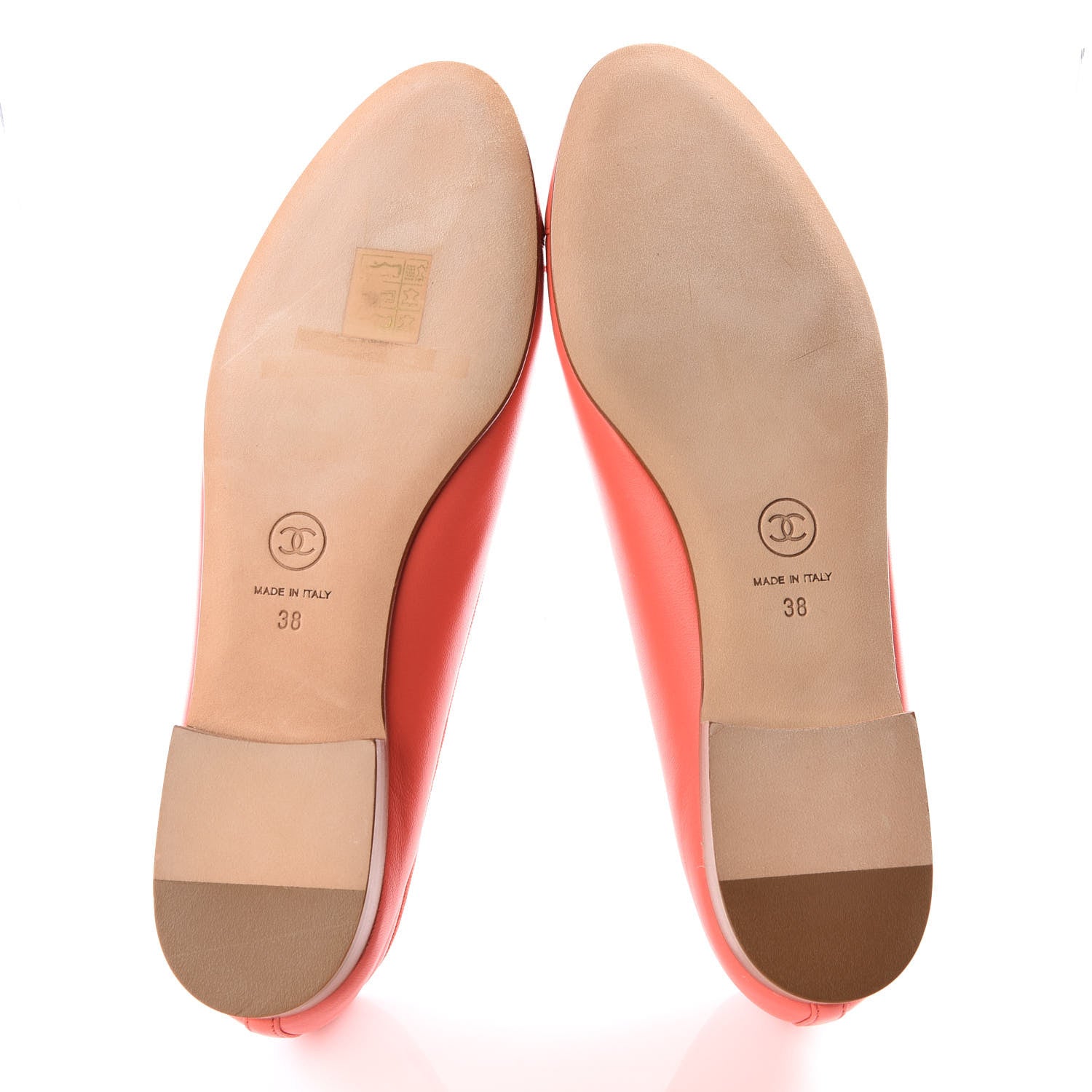 Chanel Lambskin Cap Toe CC Ballerina Flats 38 Coral 5 of 10