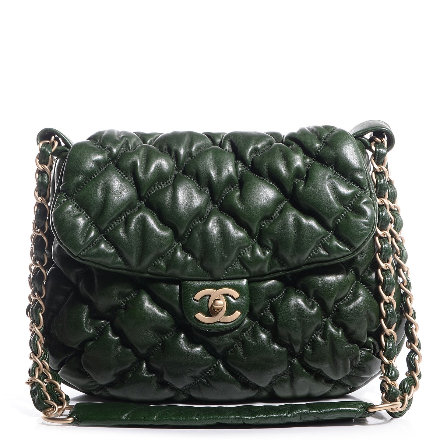 Lambskin Bubble Quilt Flap Green