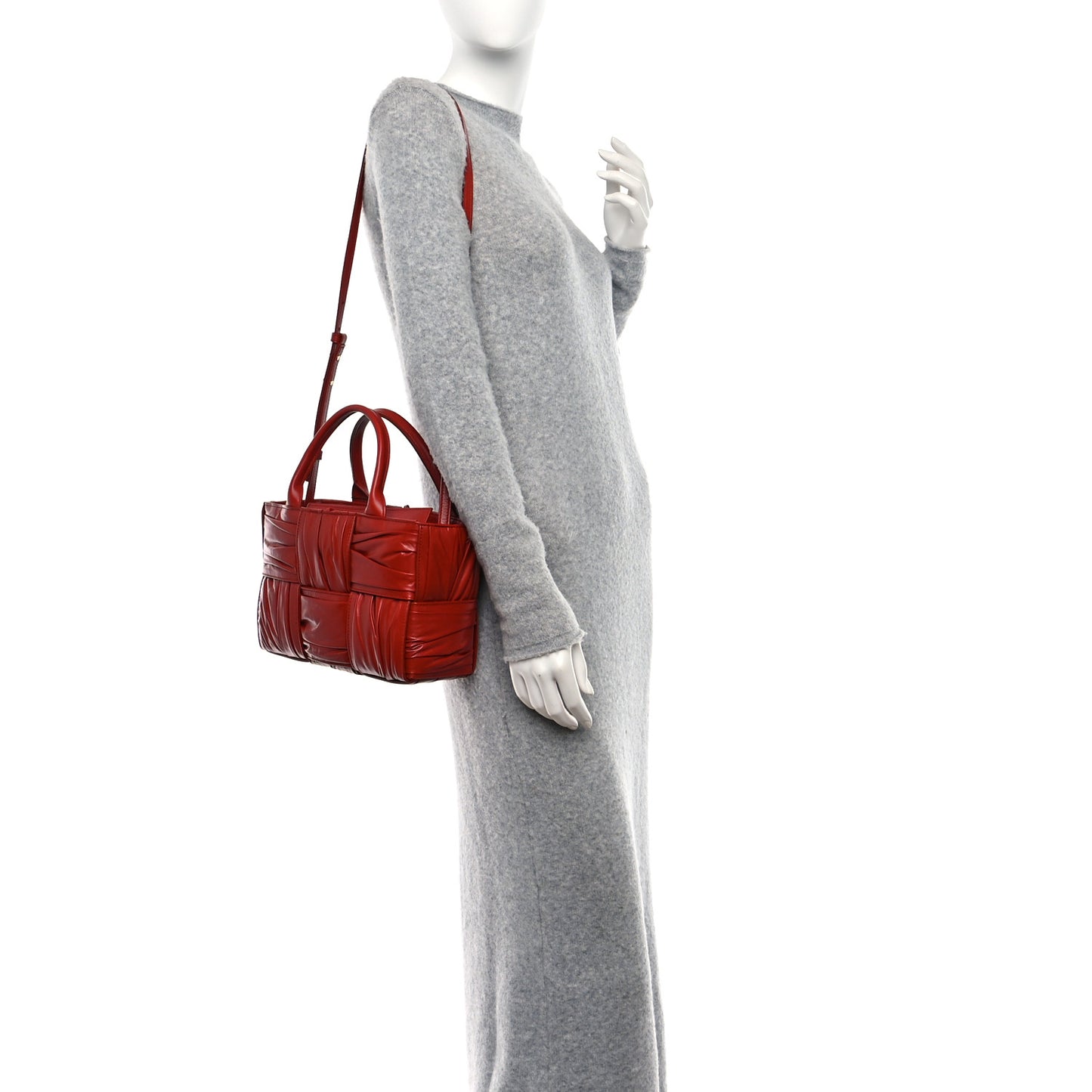 Foulard Intrecciato Pleated Mini Arco Tote Red