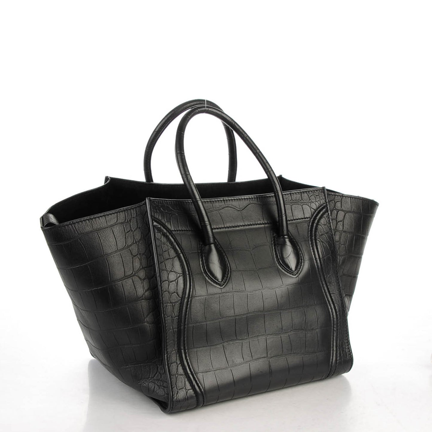 Crocodile Embossed Calfskin Medium Phantom Luggage Black