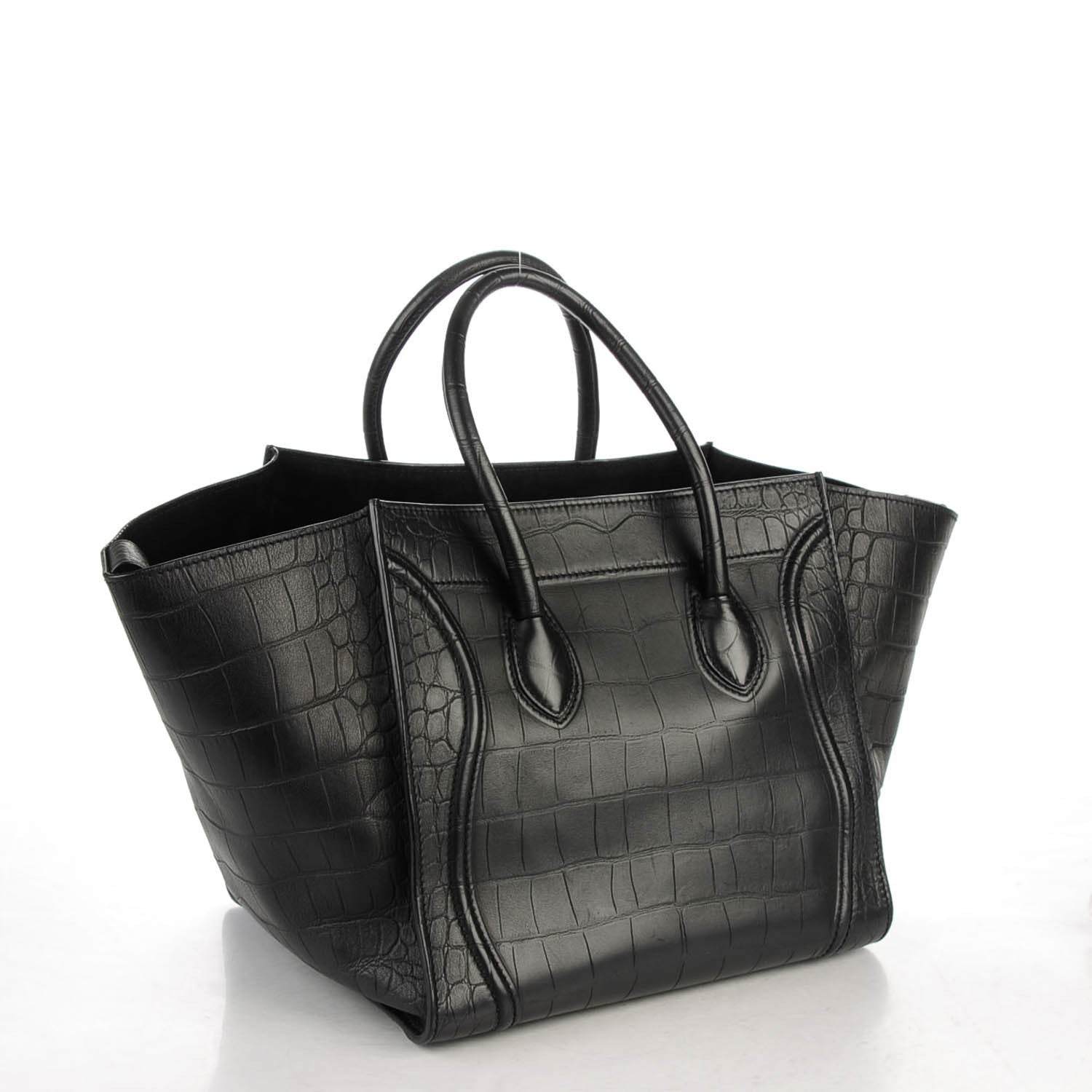 Celine Crocodile Embossed Calfskin Medium Phantom Luggage Black 3 of 7