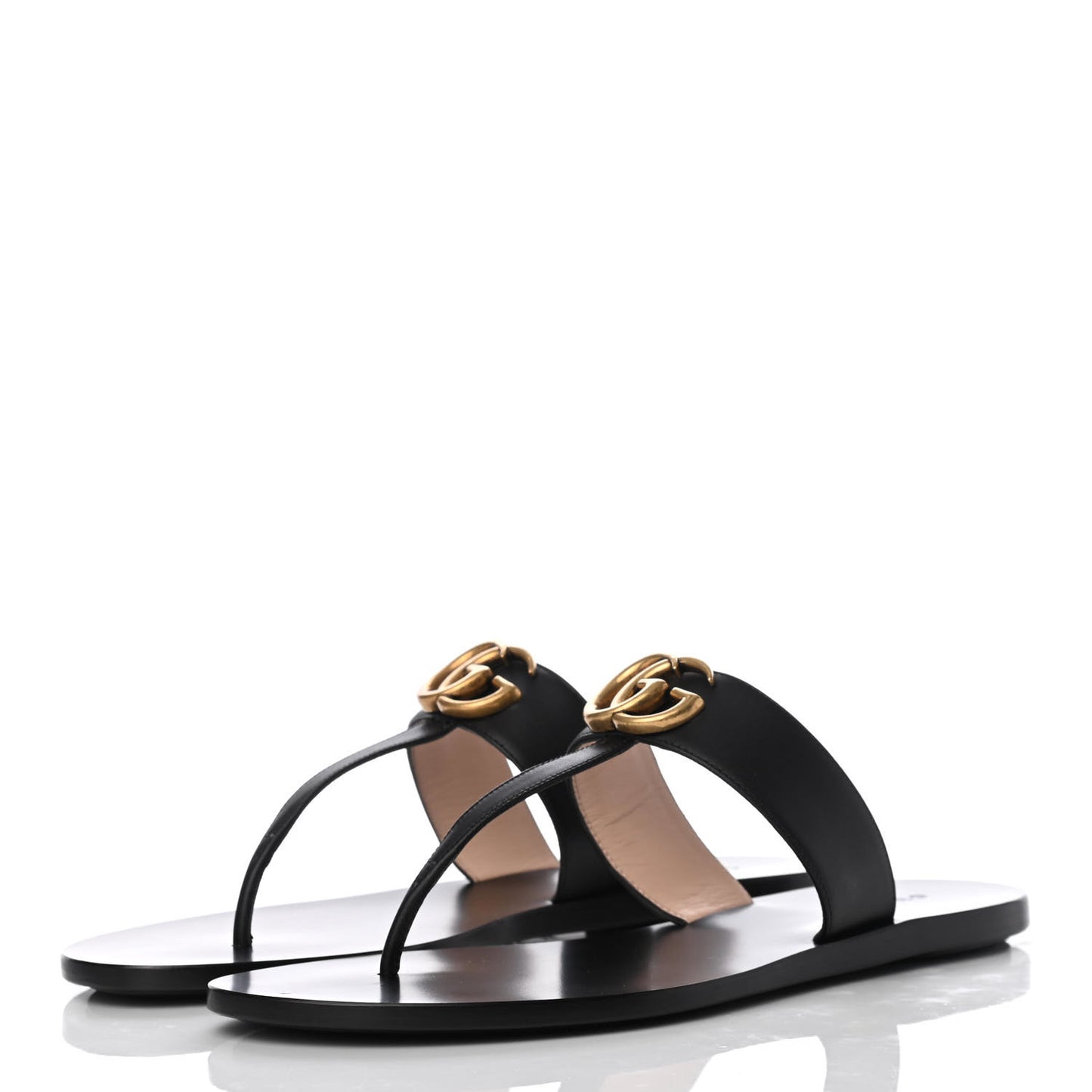 Calfskin GG Marmont Thong Sandals 38.5 Black