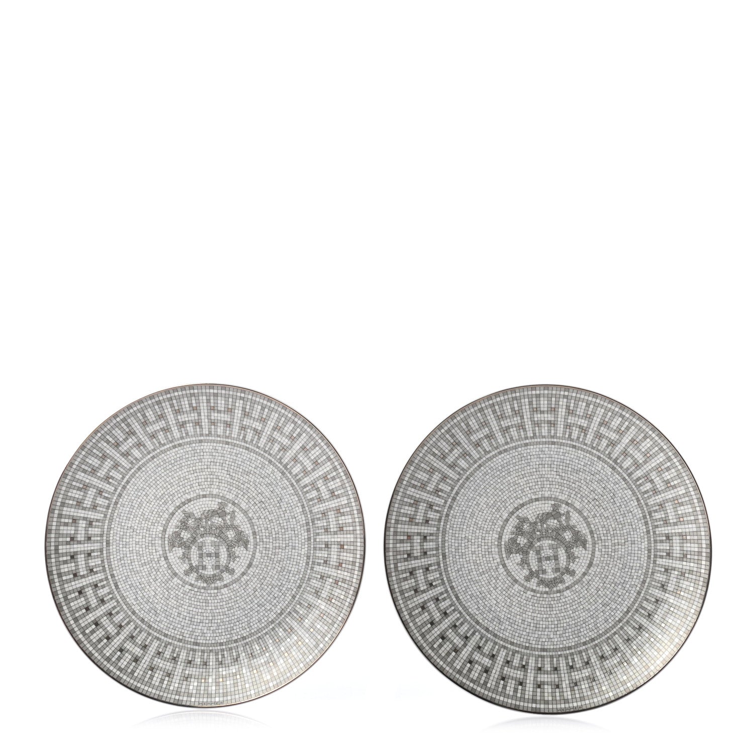 Hermes Porcelain Mosaique au 24 Platine Dessert Plate 8.3 Set of 2 1 of 4