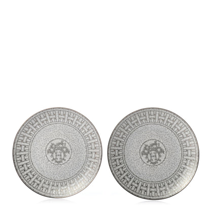 Hermes Porcelain Mosaique au 24 Platine Dessert Plate 8.3 Set of 2 1 of 4