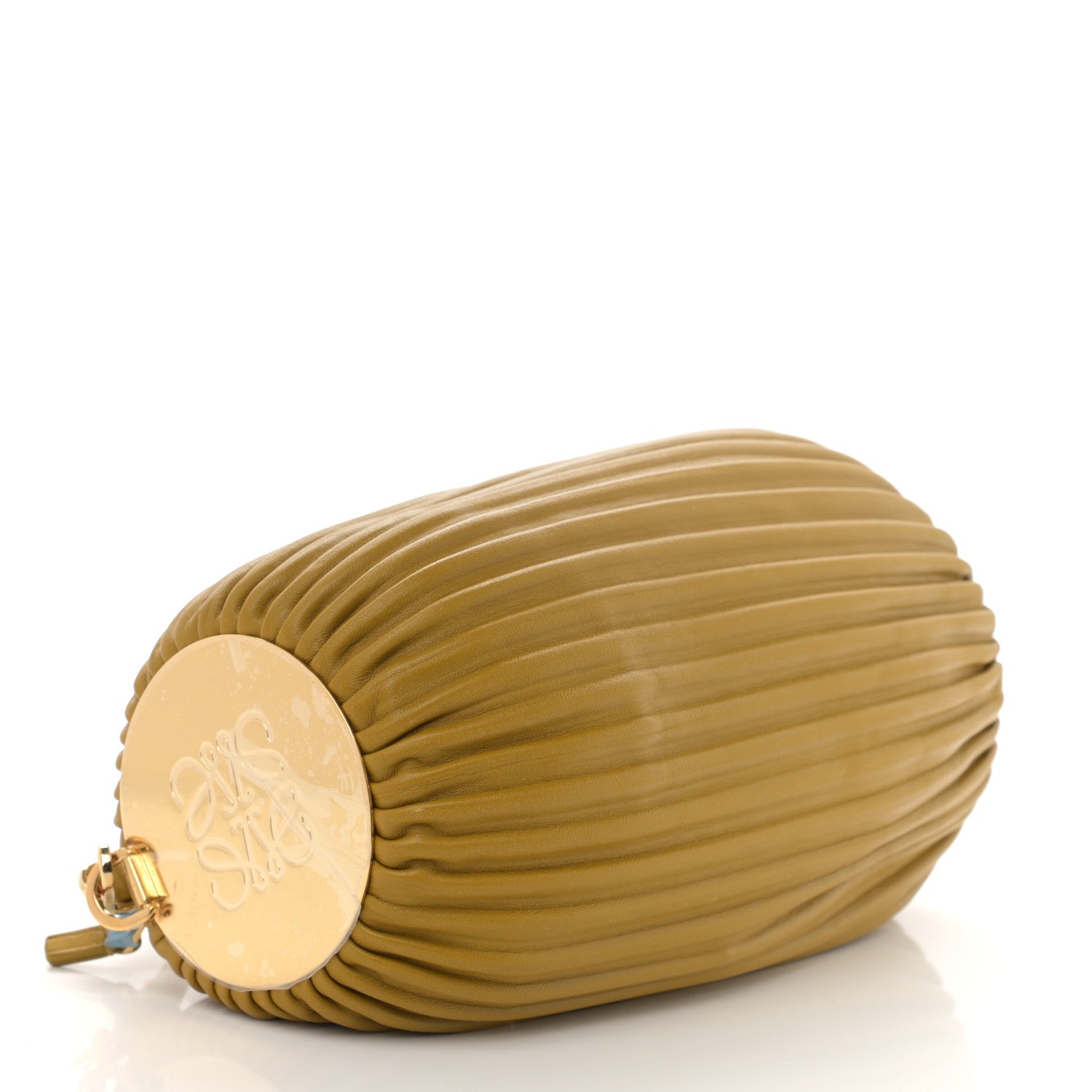 Loewe Lambskin Pleated Bracelet Pouch Shoulder Bag Ochre 3 of 10