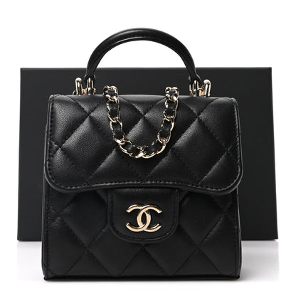 Chanel Lambskin Quilted Top Handle Flap Clutch With Chain Black 11 of 11