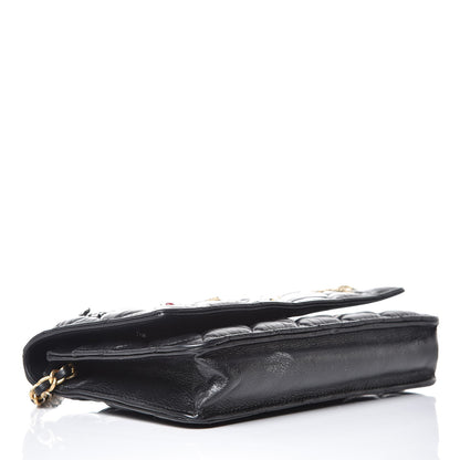Chanel Aged Calfskin Quilted Lucky Charms 2.55 Reissue Wallet On Chain WOC Black 4 of 13