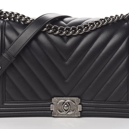 Chanel Calfskin Chevron Quilted New Medium Boy Flap Black 8 of 14