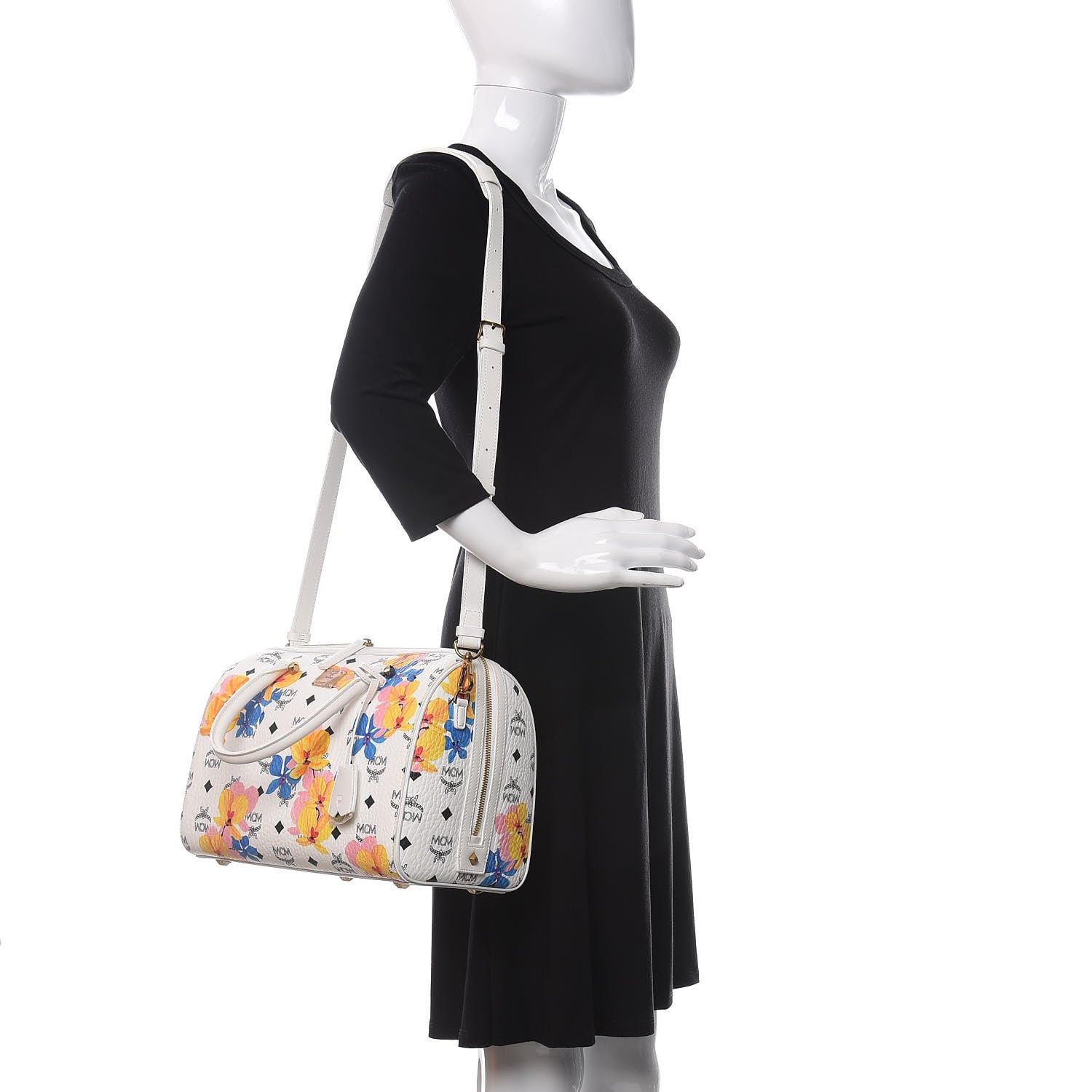 MCM Visetos Floral Print Boston Bag White 2 of 10