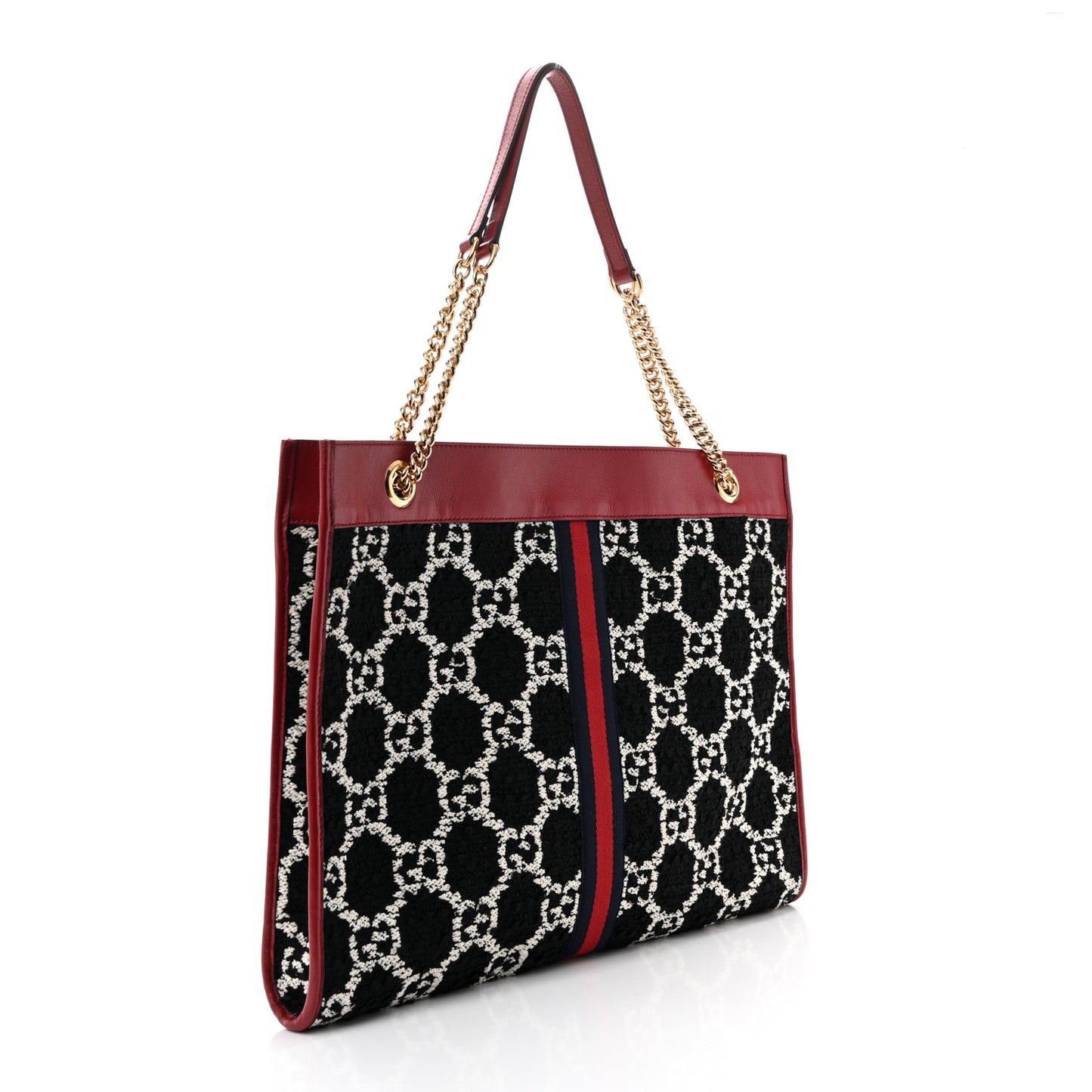 Tweed GG Monogram Large Rajah Chain Tote Romantic Cherry Black White