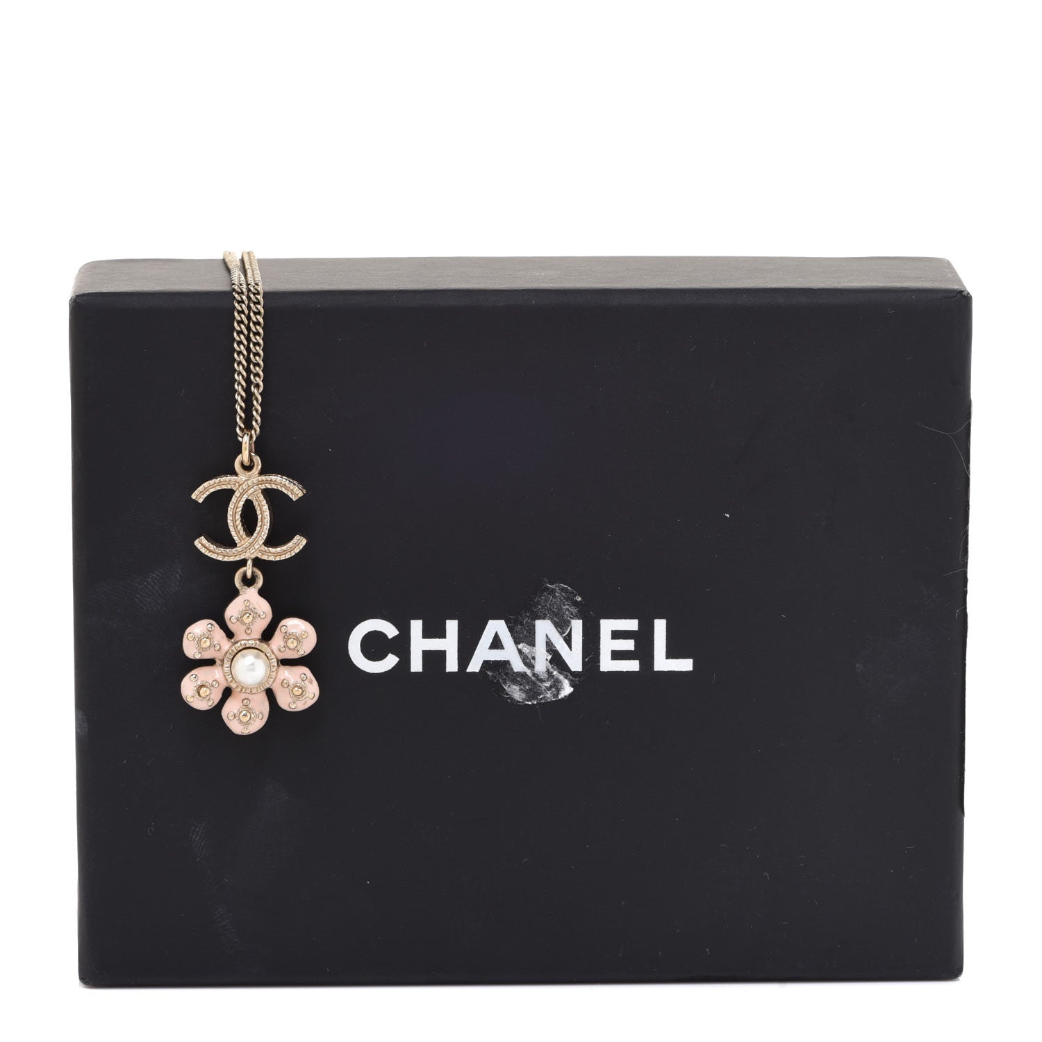 Chanel Enamel Pearl CC Flower Necklace Gold Pink 6 of 6