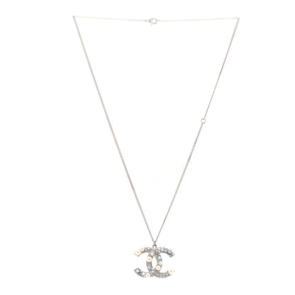 Chanel Crystal Pearl CC Pendant Necklace Silver 3 of 5