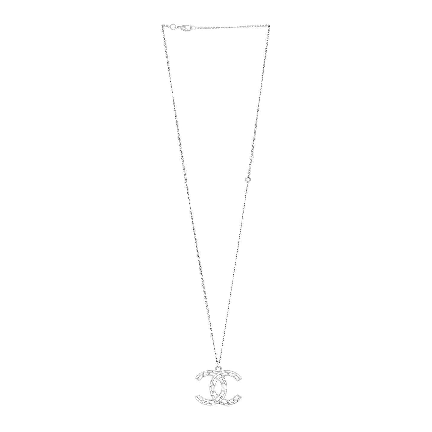 Baguette Crystal Large CC Necklace Silver