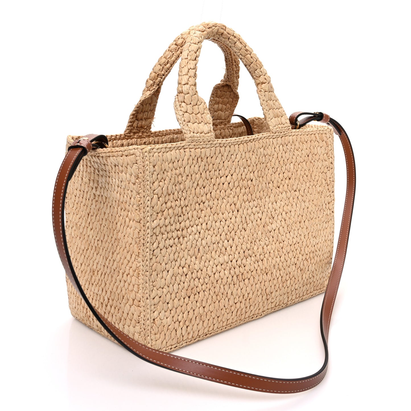 Raffia Calfskin Triomphe Small Cabas Thais Tan