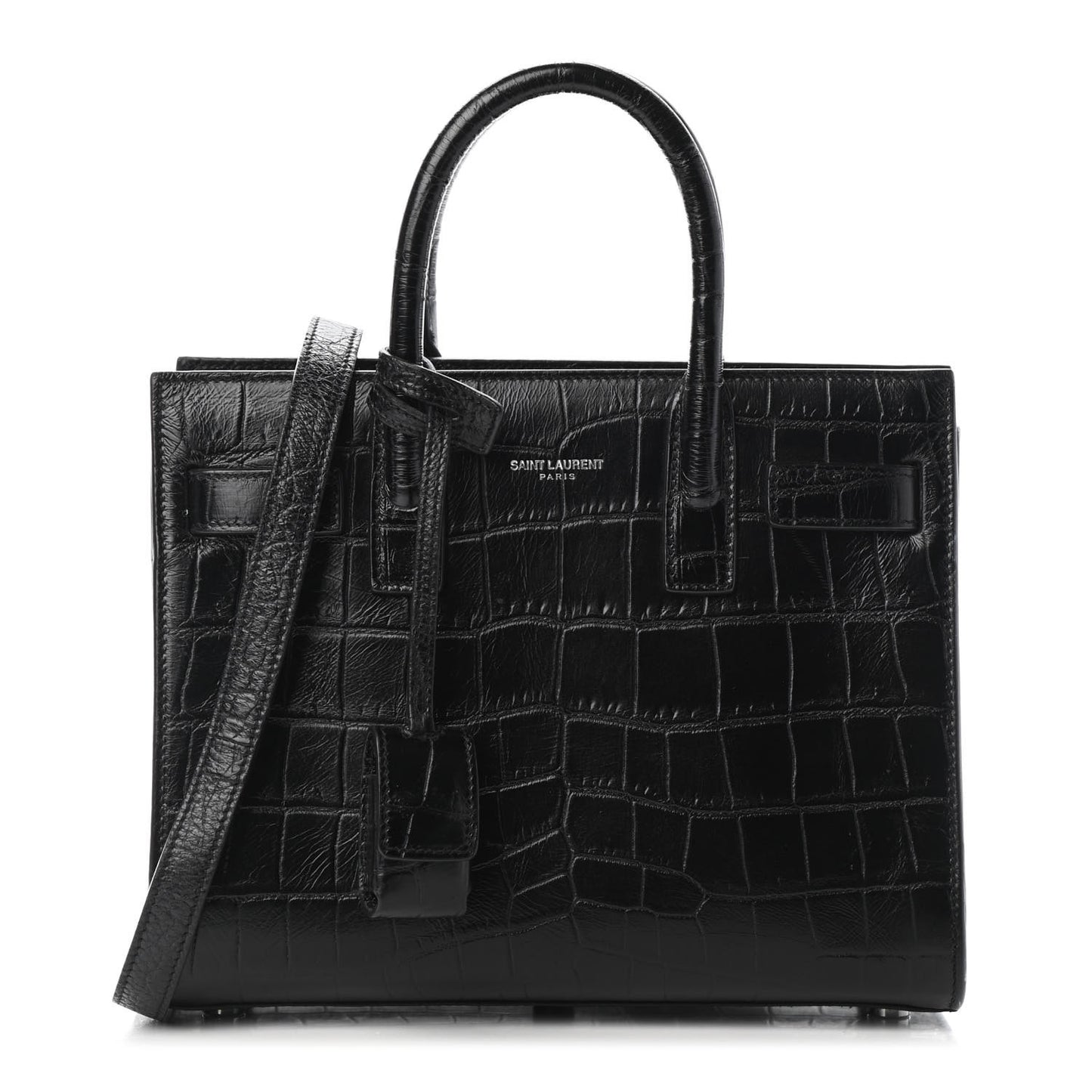 Calfskin Crocodile Embossed Nano Sac De Jour Black