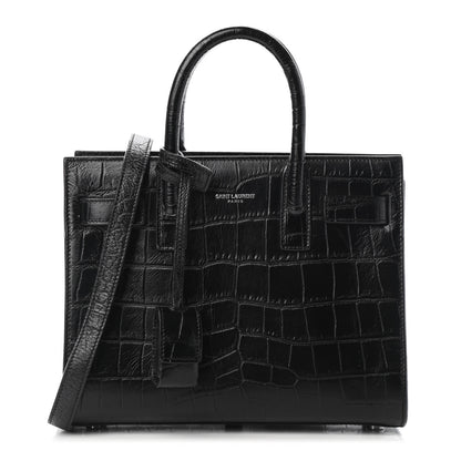Saint Laurent Calfskin Crocodile Embossed Nano Sac De Jour Black 1 of 5