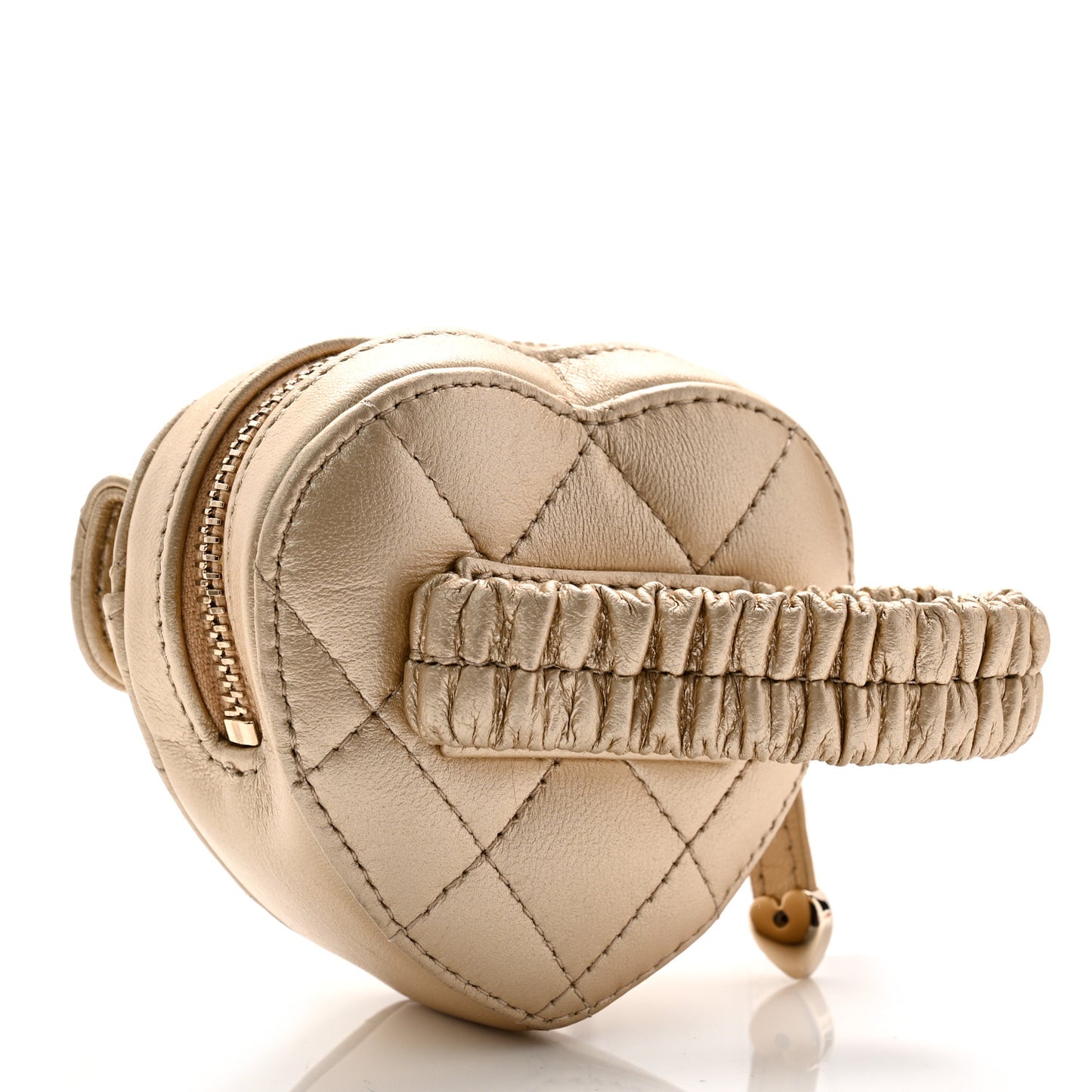 Metallic Lambskin Quilted CC In Love Heart Zipped Arm Coin Purse Gold