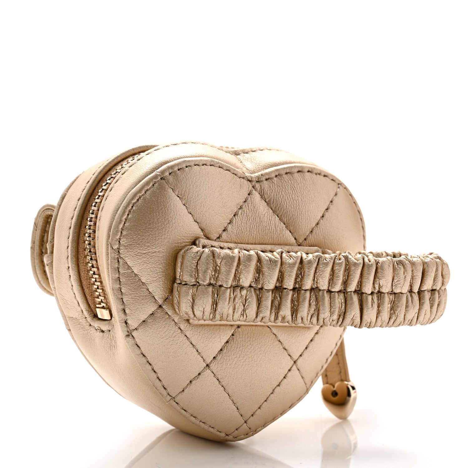 Chanel Metallic Lambskin Quilted CC In Love Heart Zipped Arm Coin Purse Gold 3 of 7