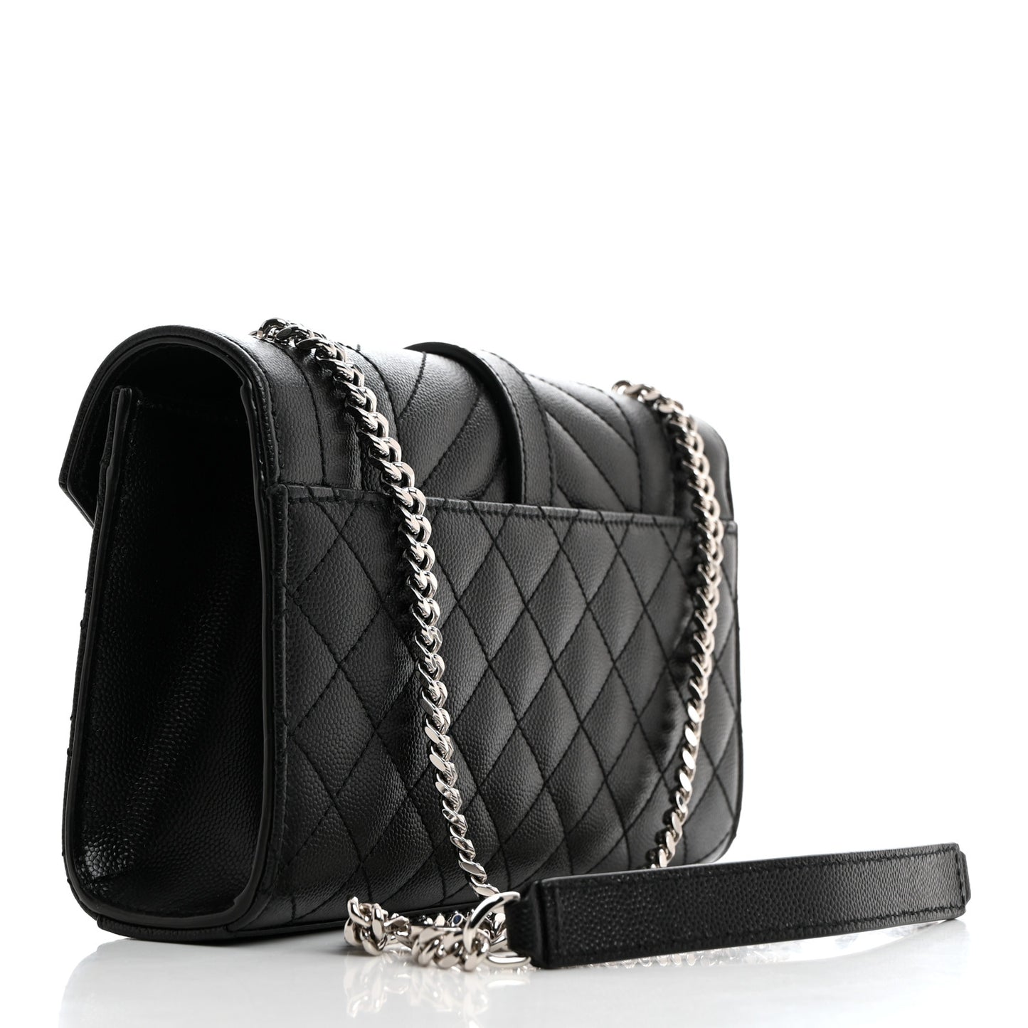 Grain De Poudre Textured Mixed Matelasse Triquilt Small Monogram Satchel Black