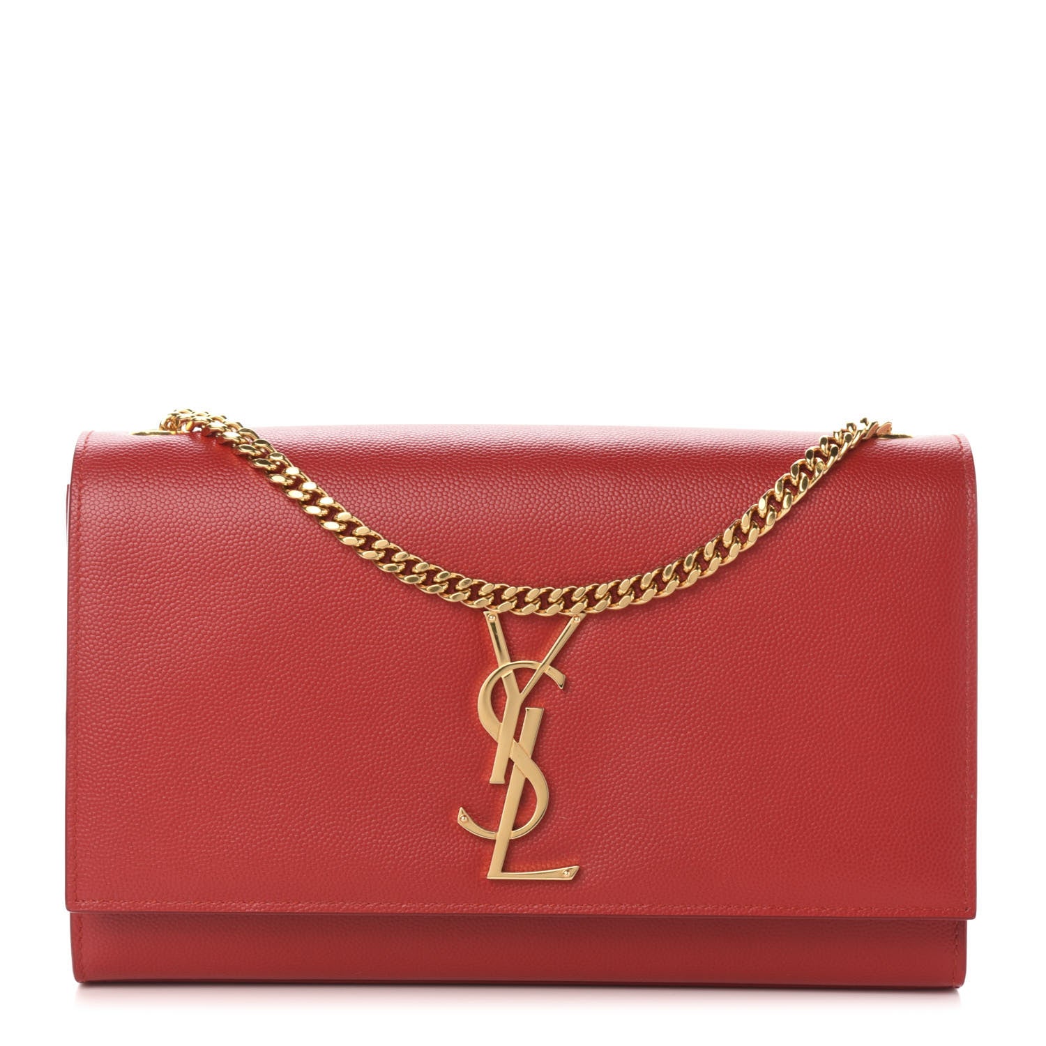 Saint Laurent Grain De Poudre Medium Monogram Kate Satchel Red 1 of 9