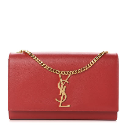 Saint Laurent Grain De Poudre Medium Monogram Kate Satchel Red 1 of 9