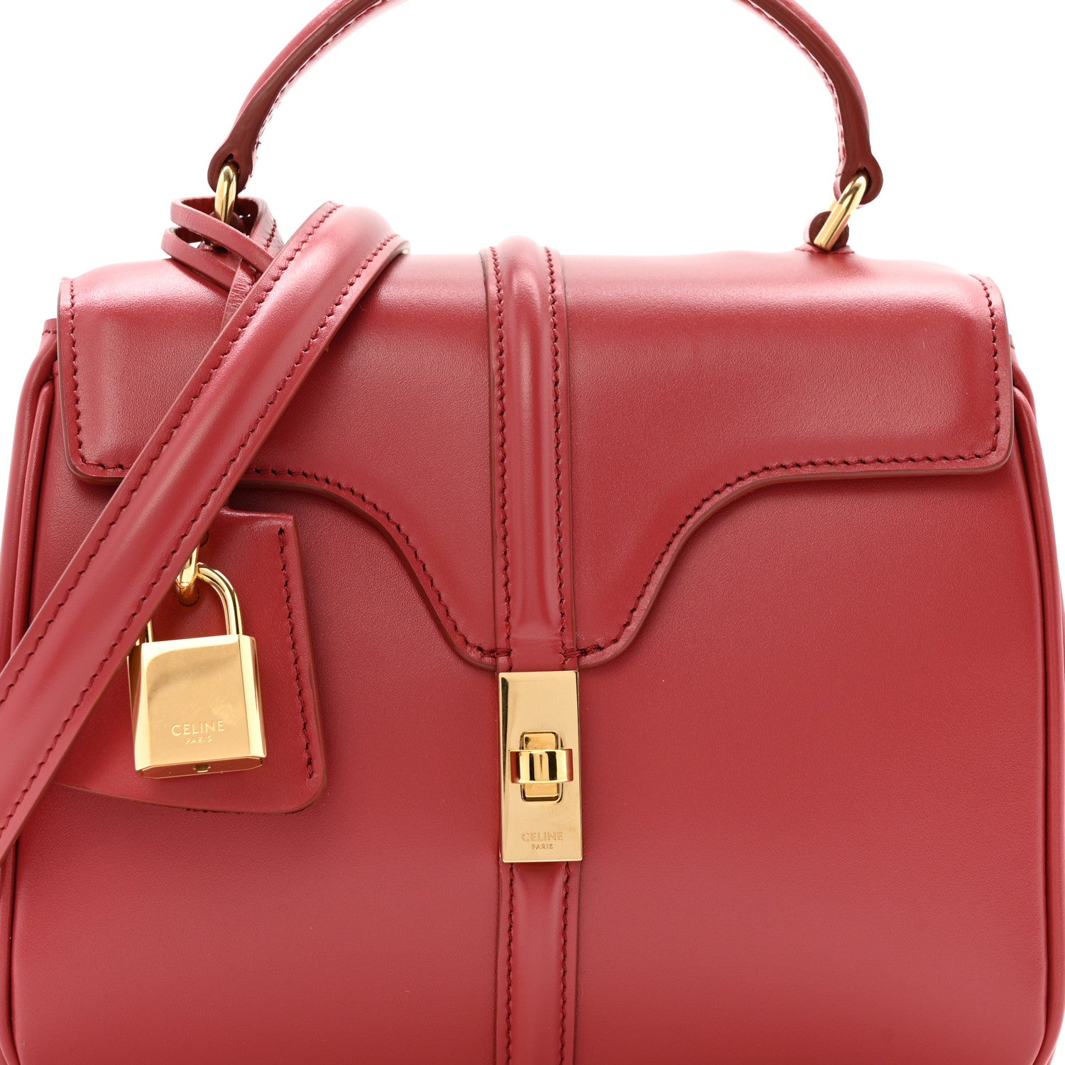 Celine Satinated Calfskin Mini 16 Top Handle Bag Raspberry 8 of 15