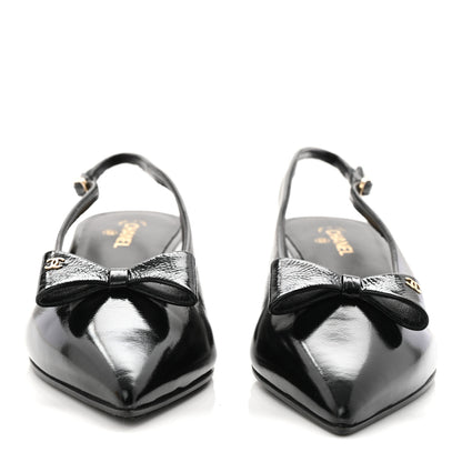 Chanel Crumpled Patent Calfskin CC Bow Slingback Pumps 37.5 Black 3 of 9