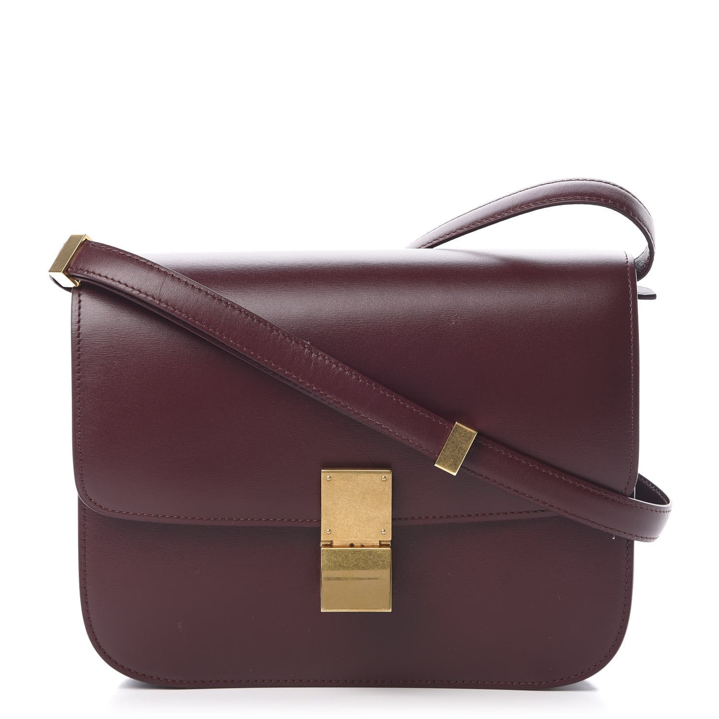 Box Calfskin Medium Classic Box Flap Bag Burgundy