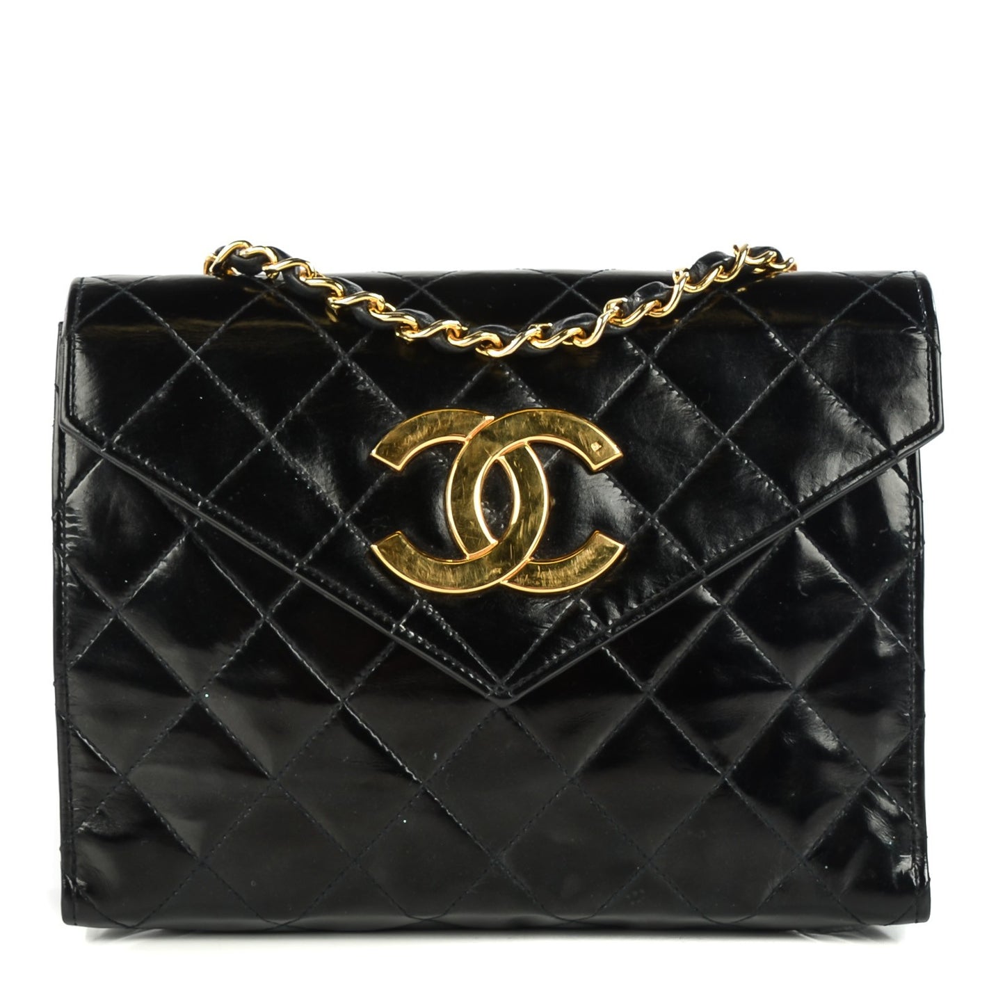 Patent Quilted Envelope Flap Black