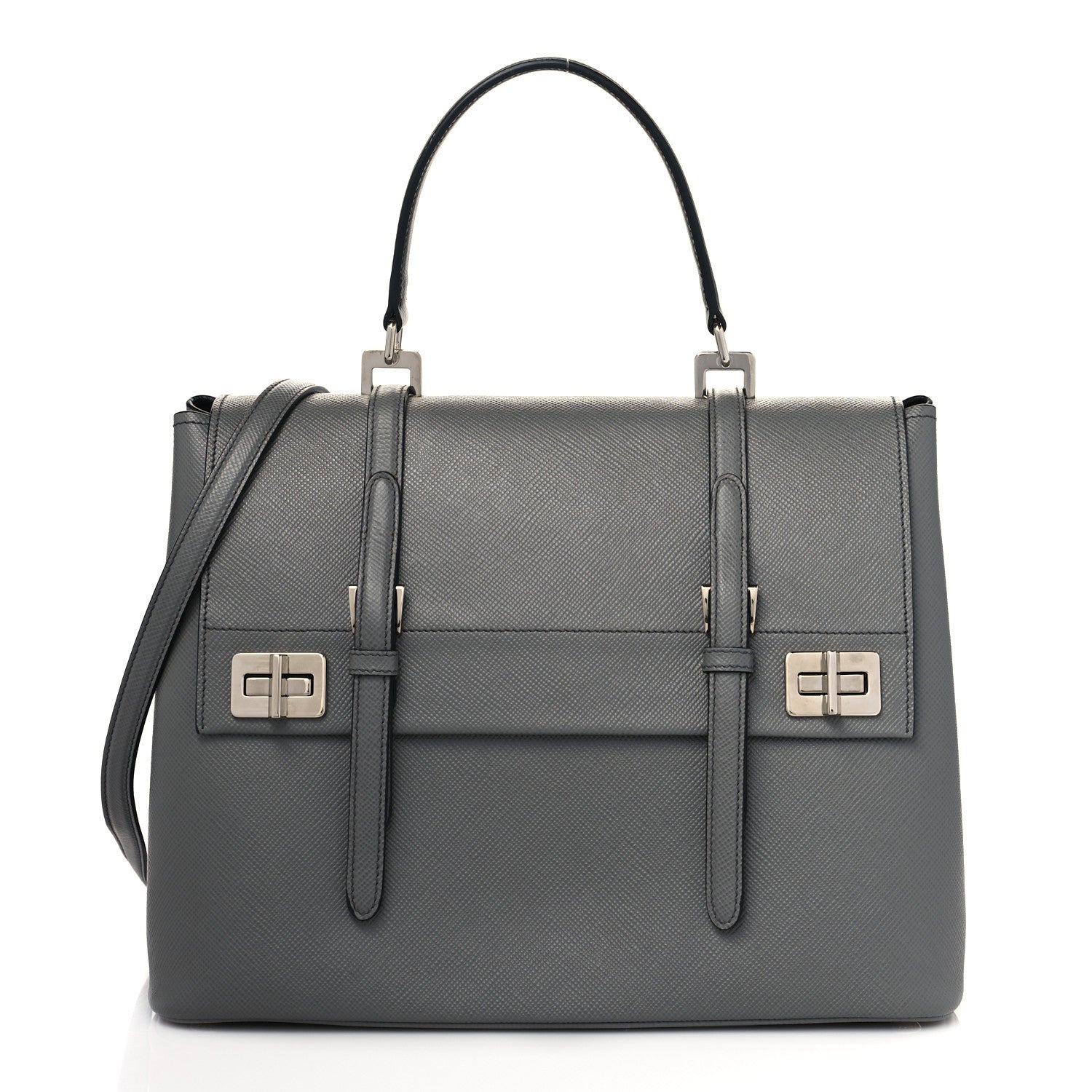 Prada Saffiano Cuir Convertible Top Handle Tote Marmo 1 of 9