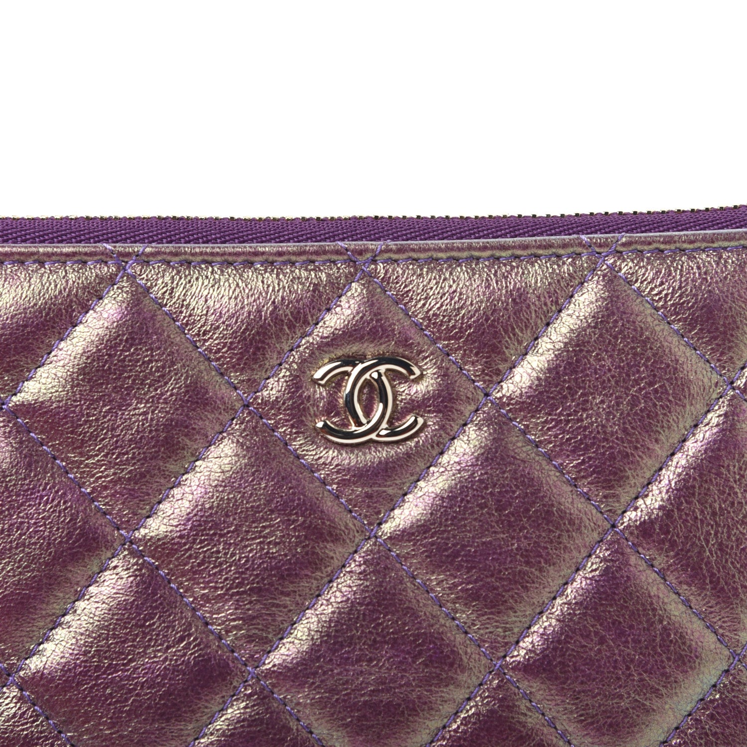 Chanel Iridescent Lambskin Quilted Small Cosmetic Case Purple 9 of 11