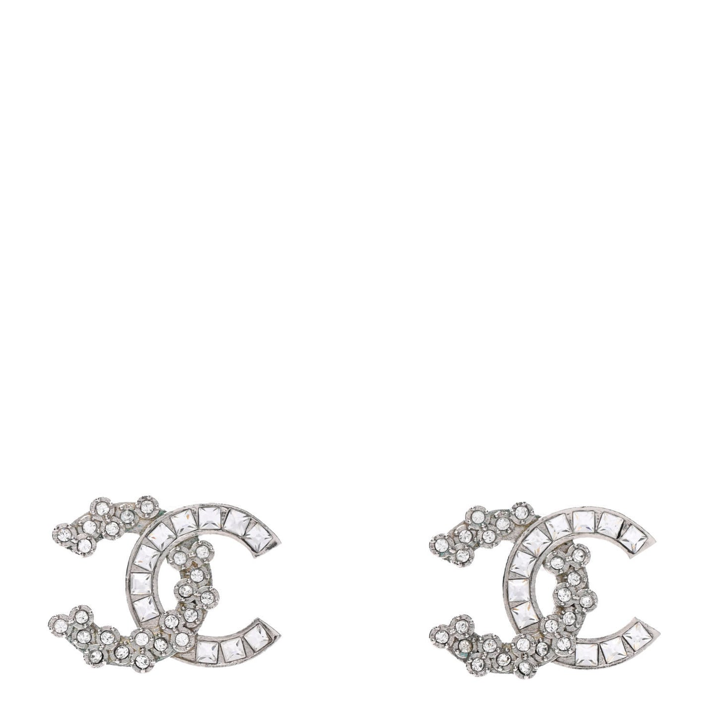 Baguette Crystal CC Earrings Silver