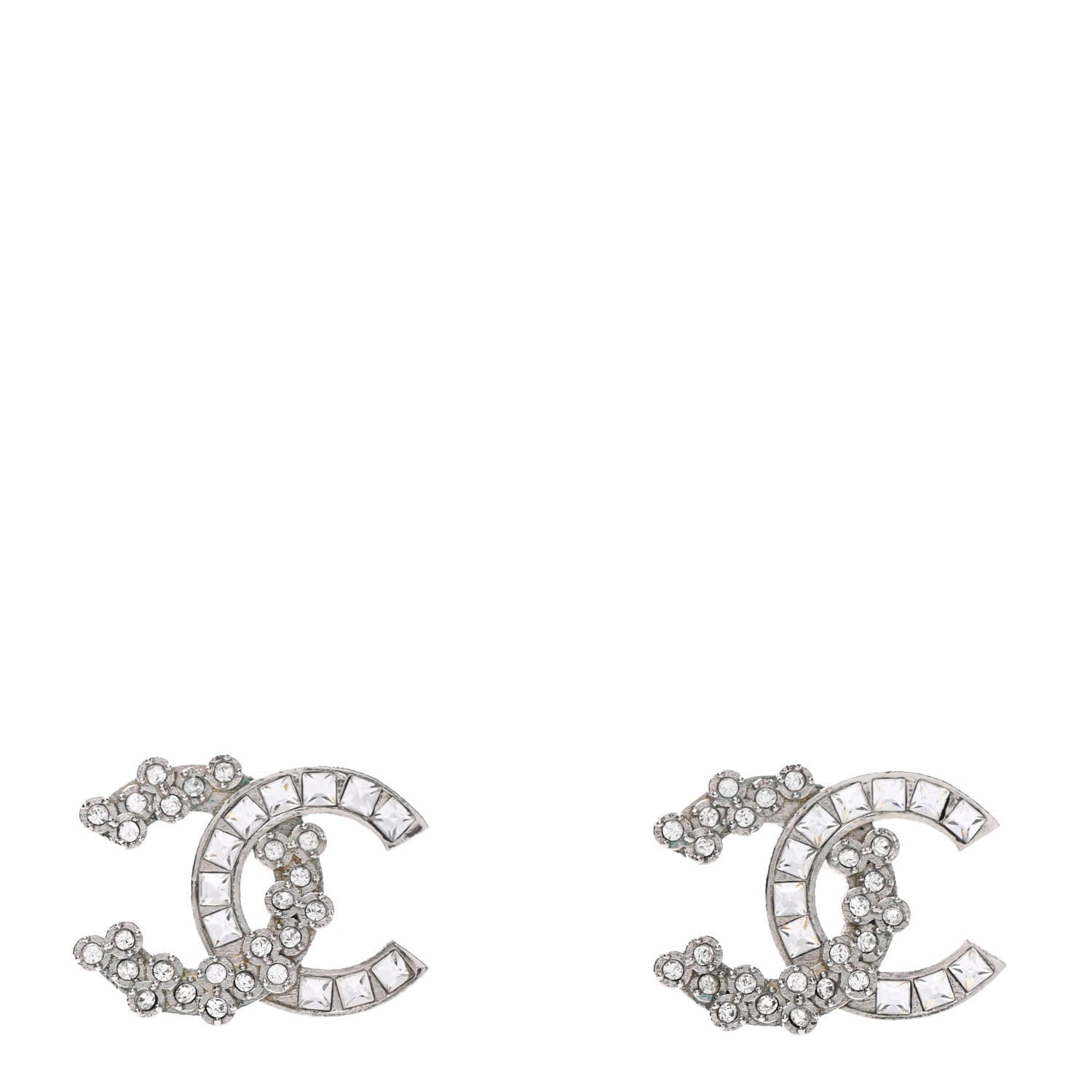 Chanel Baguette Crystal CC Earrings Silver 1 of 4