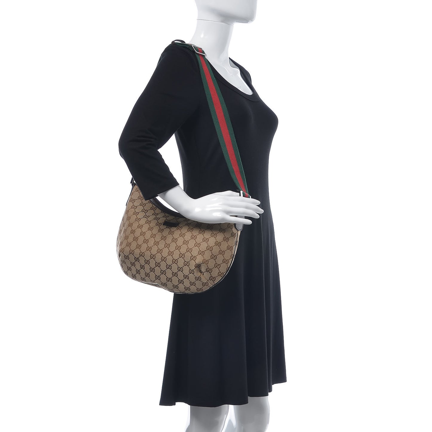 Monogram Web Medium Half Moon Hobo Dark Brown