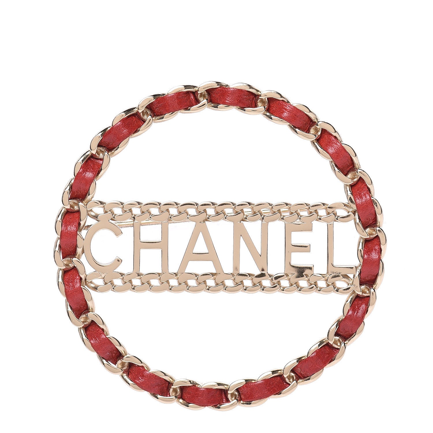 Chanel Lambskin Chain Logo Brooch Red Gold 1 of 5