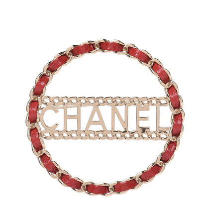 Chanel Lambskin Chain Logo Brooch Red Gold 1 of 5