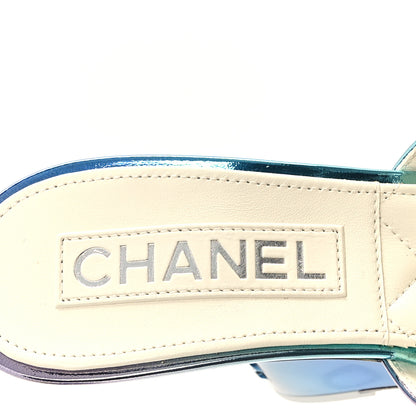 Chanel Laminated Calfskin Wedge Mules 38 Blue Purple 8 of 10