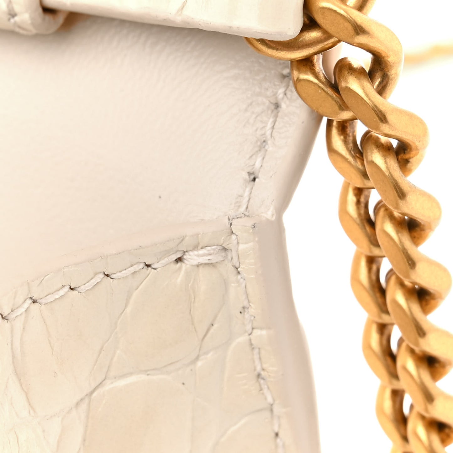 Shiny Calfskin Crocodile Embossed Hourglass Chain Bag Cream