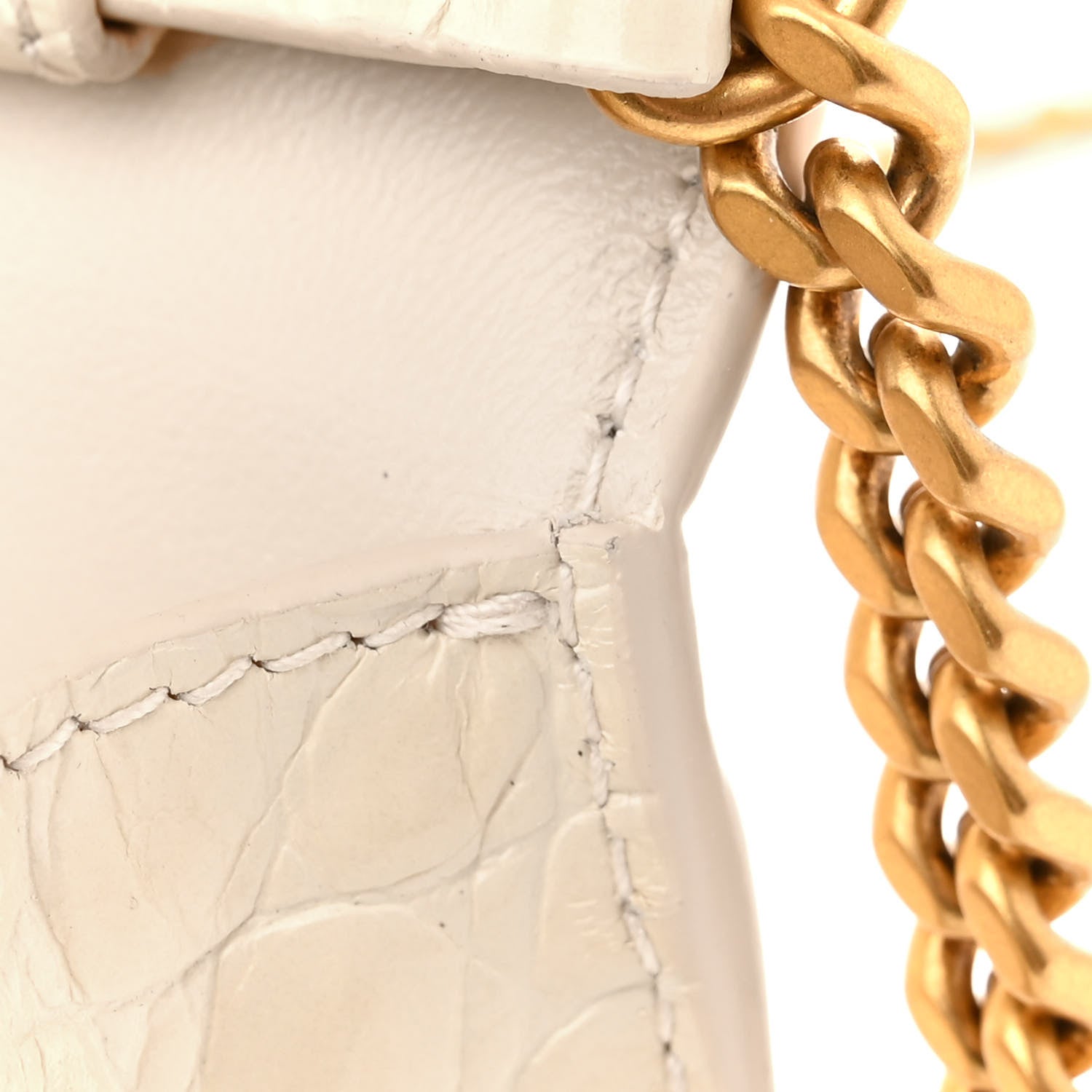 Balenciaga Shiny Calfskin Crocodile Embossed Hourglass Chain Bag Cream 10 of 11
