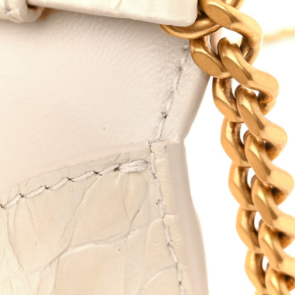 Balenciaga Shiny Calfskin Crocodile Embossed Hourglass Chain Bag Cream 10 of 11