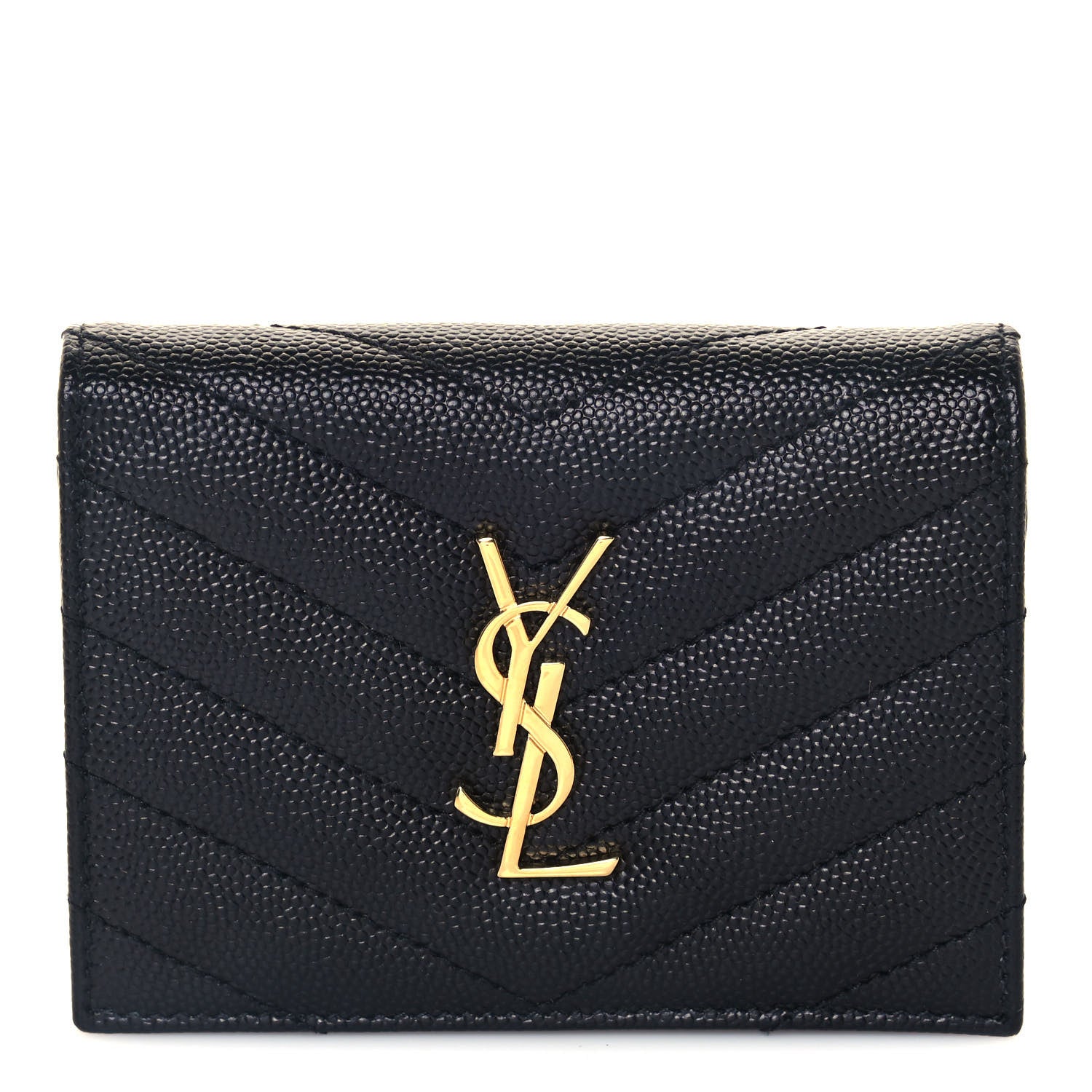 Saint Laurent Grain De Poudre Matelasse Chevron Monogram Card Case Black 1 of 12