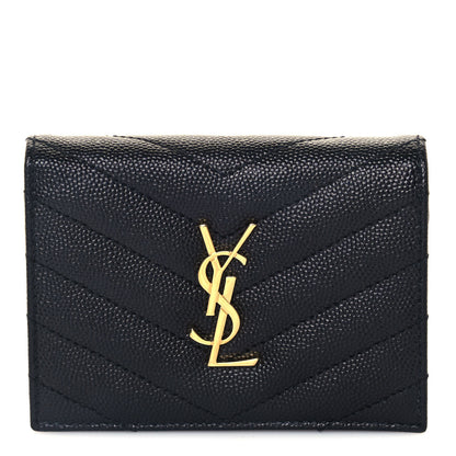 Saint Laurent Grain De Poudre Matelasse Chevron Monogram Card Case Black 1 of 12