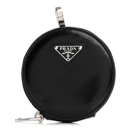 Prada Spazzolato Round Coin Pouch Bag Charm Black 1 of 8