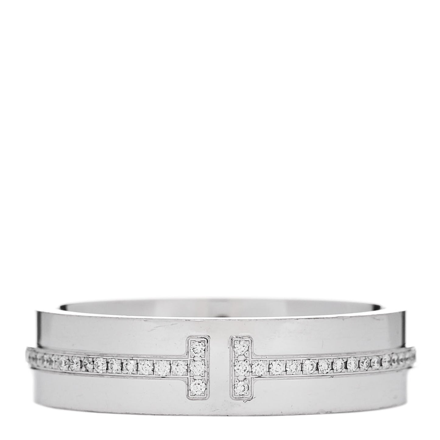 18K White Gold Diamond Wide T Two Ring 60 9