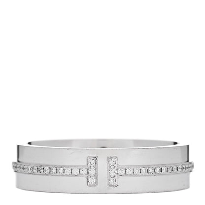 Tiffany 18K White Gold Diamond Wide T Two Ring 60 9 1 of 5