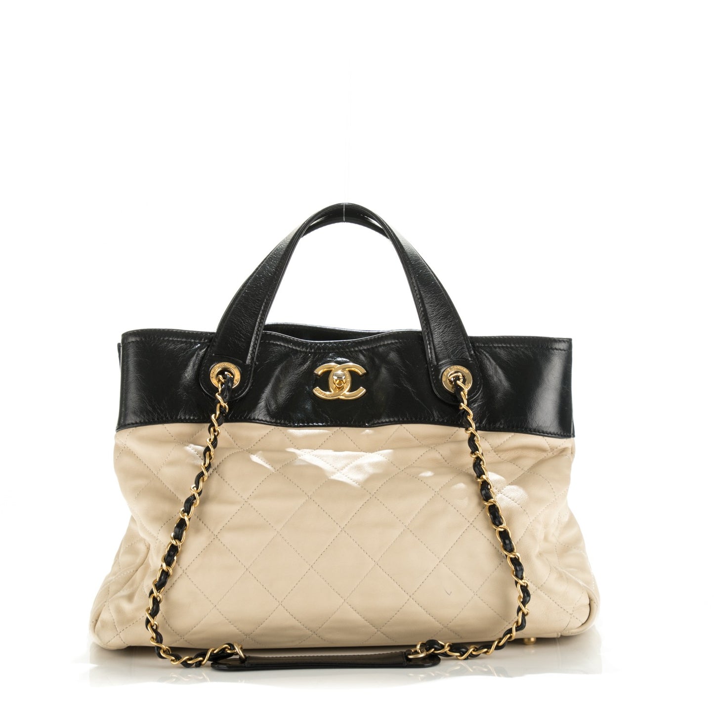 Calfskin Quilted In The Mix Shopping Tote Beige Black