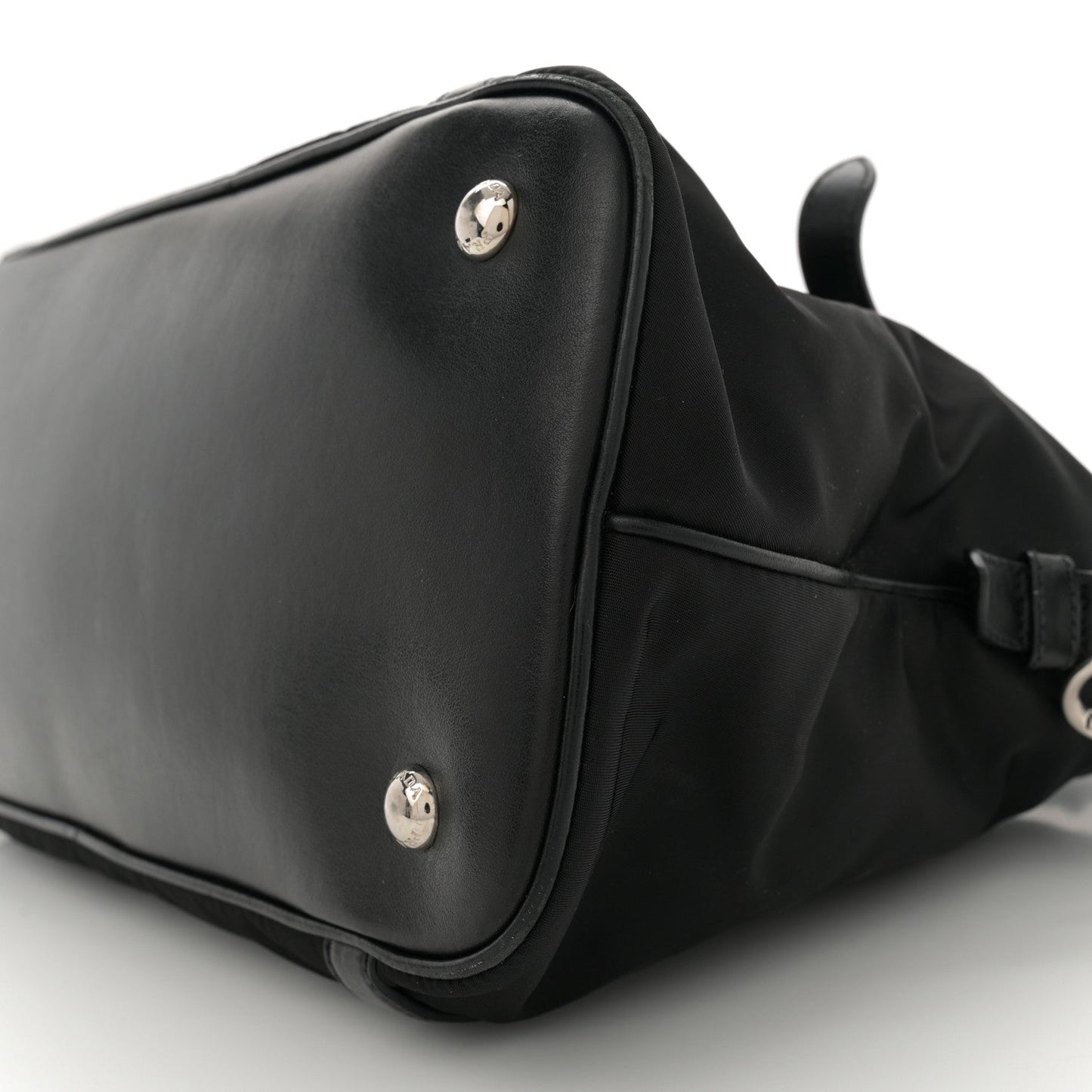 Tessuto Nylon Calfskin Dome Satchel Black