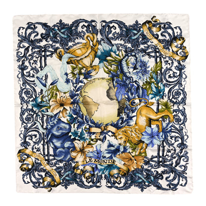 Christian Dior Silk Le Monde 90 Square Scarf White Multicolor 1 of 3