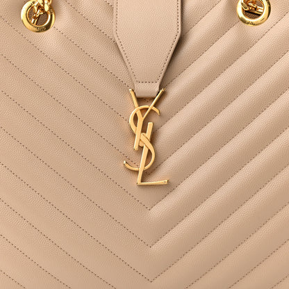 Saint Laurent Grain De Poudre Matelasse Chevron Monogram Shopping Bag Dark Beige 8 of 10