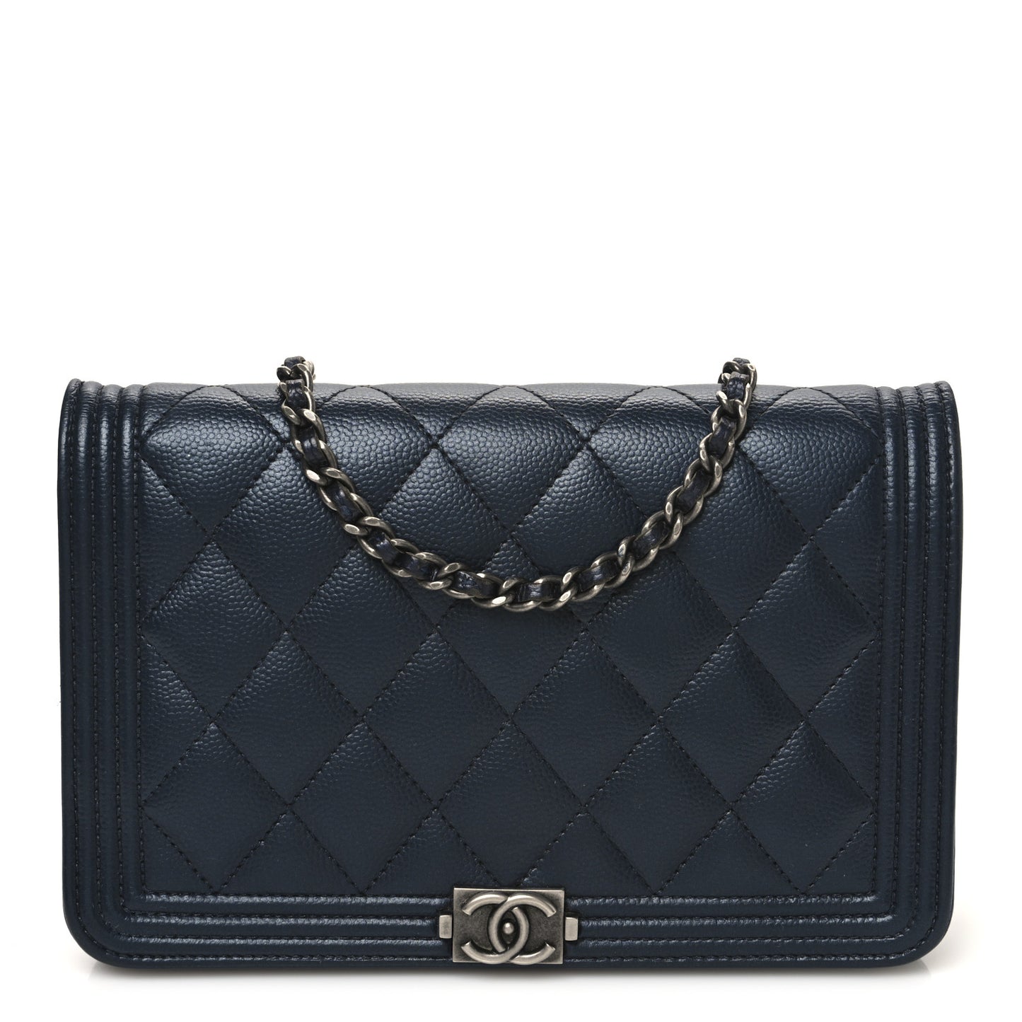Iridescent Calfskin Quilted Boy Wallet On Chain WOC Blue